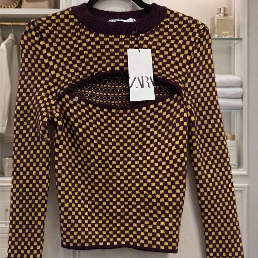 Zara Women's Checkered Sweater - Purple and Gold
